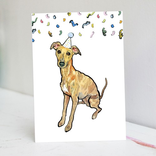 Brindle whippet birthday card - whippet,